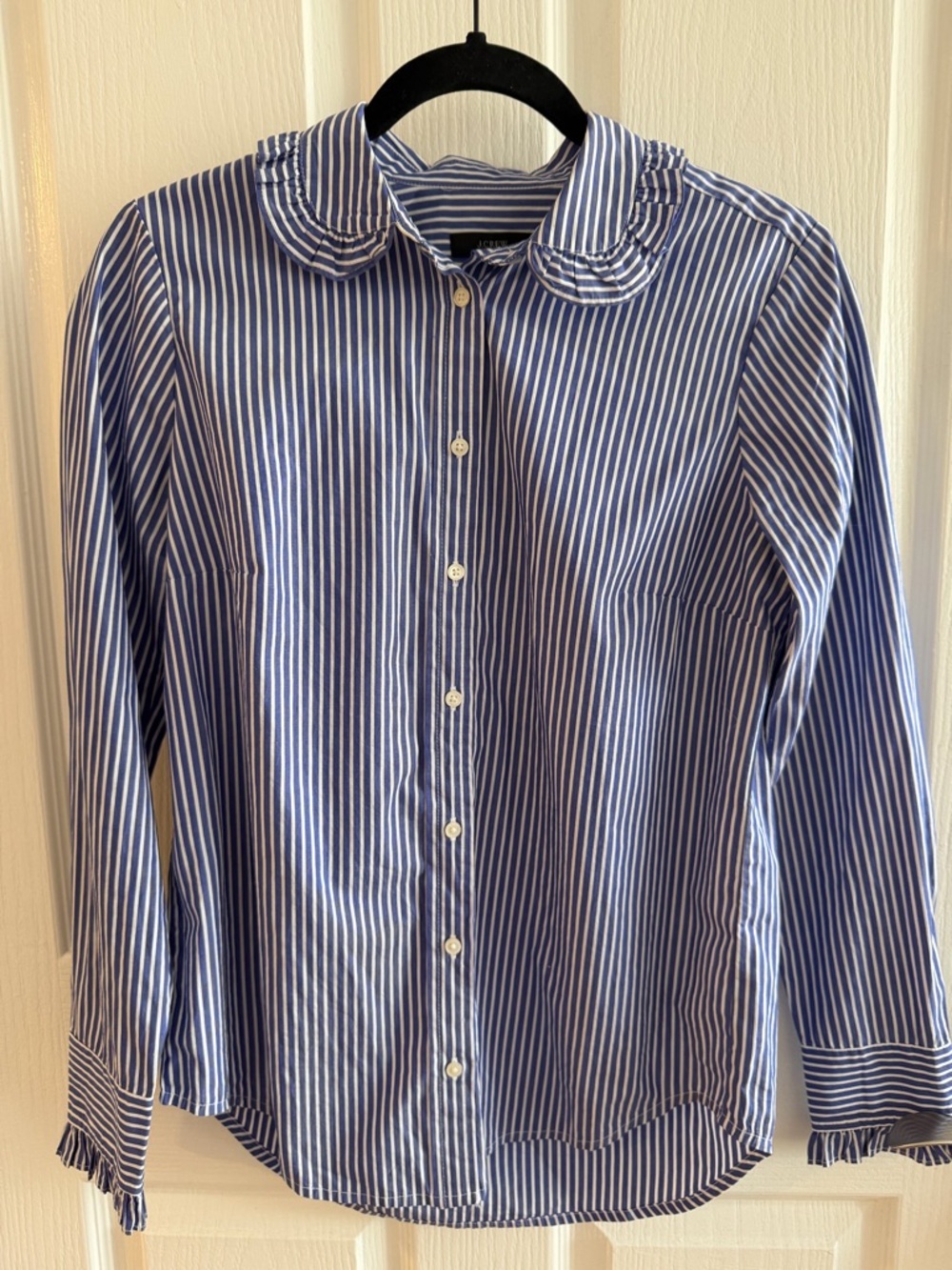 J. Crew Ruffle-collar cotton poplin shirt in stripe
Size XS - Picture 2 of 3